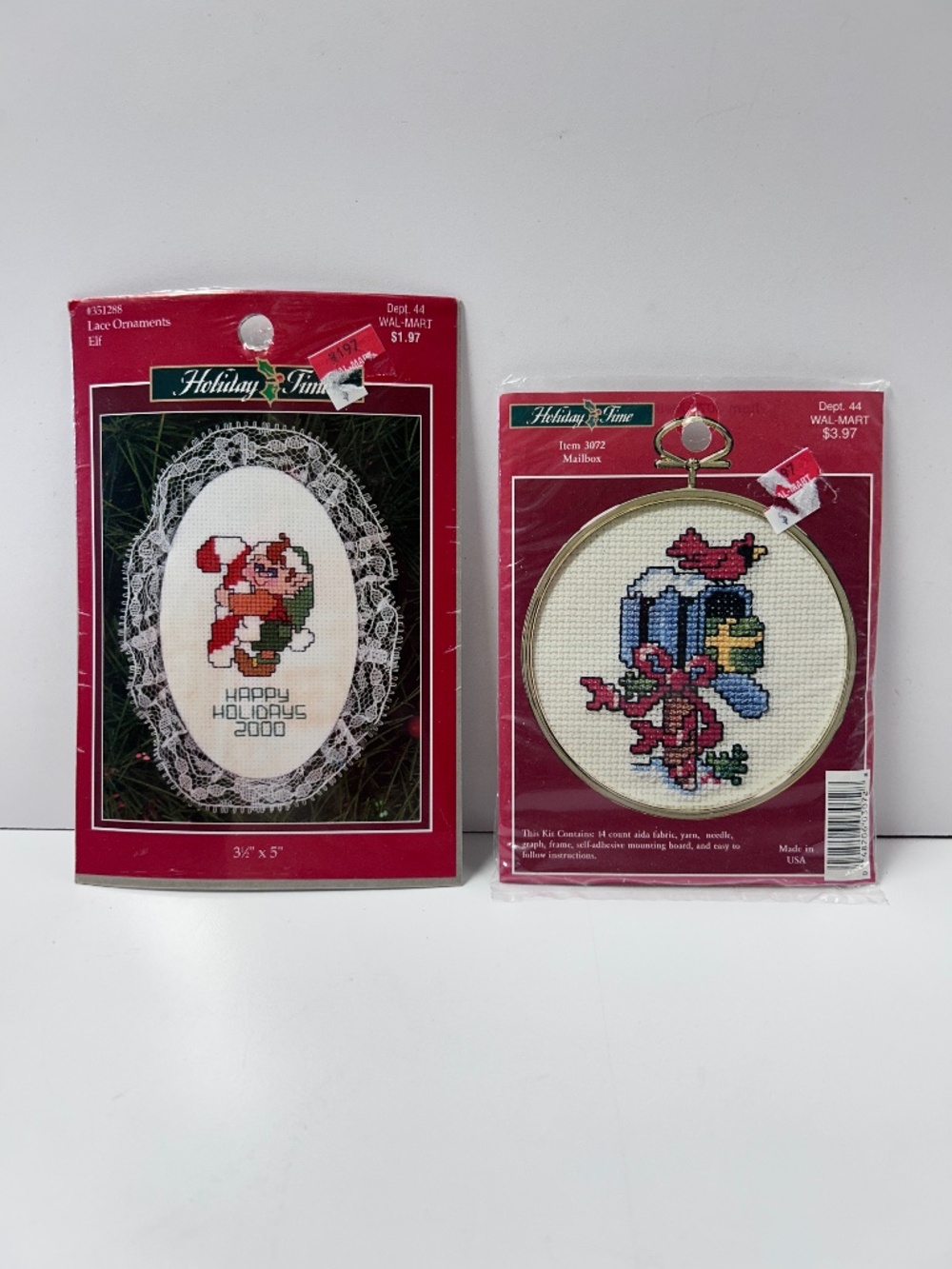 NIP Lot of 2 Holiday Time Counted Cross Stitch Christmas Ornaments Mailbox Elf